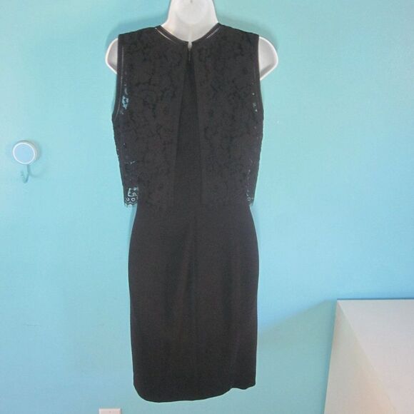 Rebecca Taylor Womens Size 4 Black Knee Length Dress with Lace Overlay Unworn - Picture 3 of 13
